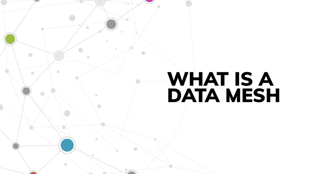 What is a data mesh blog cover with interconnected lines.