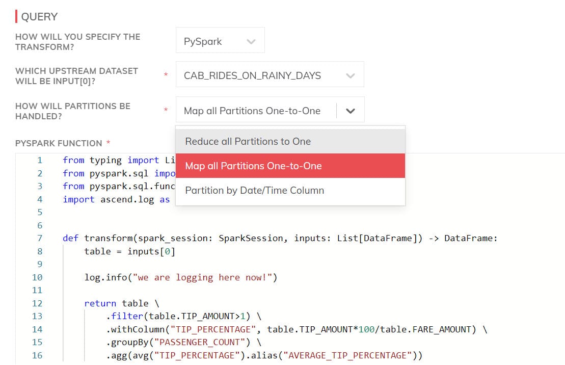 partition pySpark transform