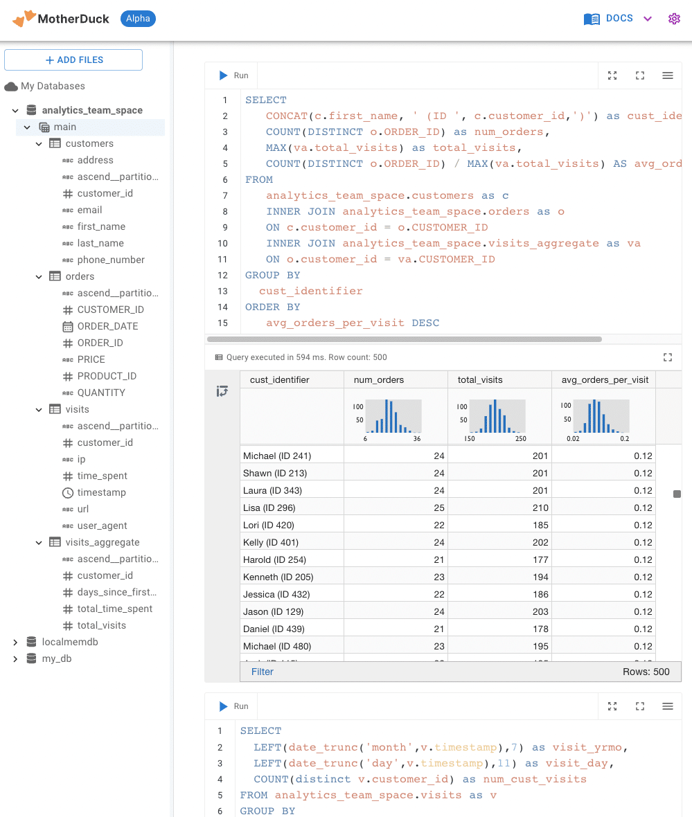 Screenshot of Ascend platform with Custom Python Read Connector to interact directly with the MotherDuck platform.