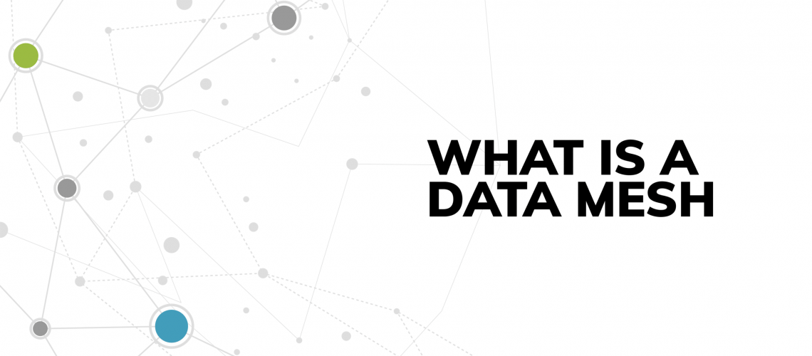 What is a data mesh blog cover with interconnected lines.